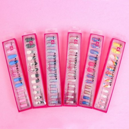 Kit Unhas Postiças Decoradas Stiletto 12 Peças Variadas Reutilizável