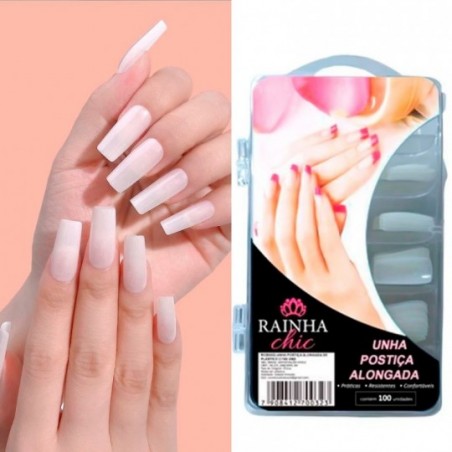 Kit Unhas Postiças Transparentes Com Estojo 100 Un Alongadas