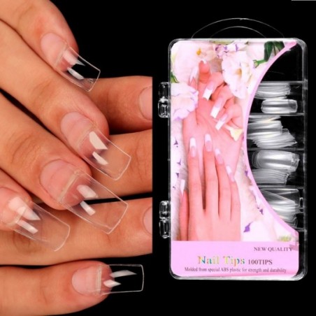 Kit Unhas Postiças Comum Tips Transparente 100 Peças No Estojo