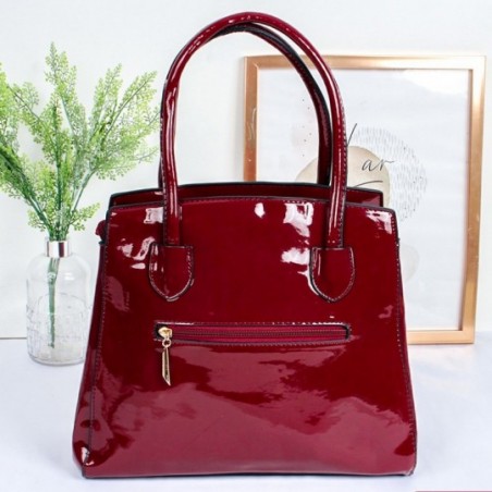 Bolsa Feminina Em Verniz Luxo Grande Sofisticada Detalhes Dourados