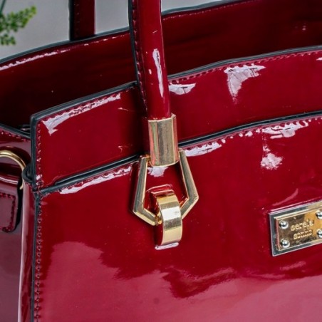 Bolsa Feminina Em Verniz Luxo Grande Sofisticada Detalhes Dourados