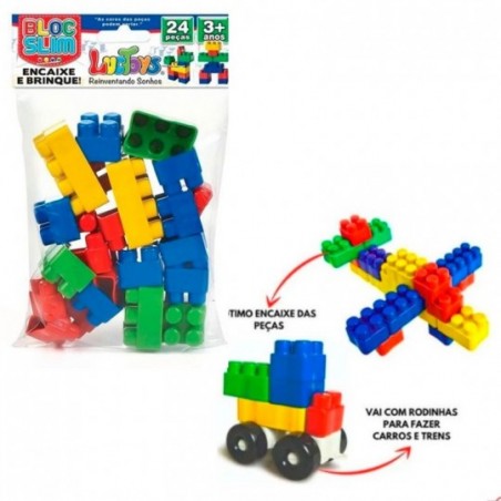 Bloco De Montar Colorido Com 24 Peças Brinquedo Infantil Divertido