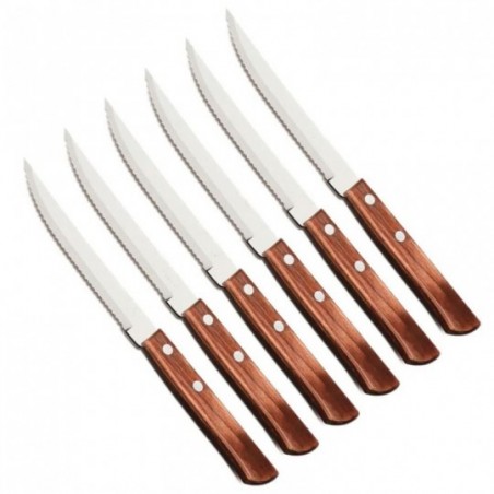 Conjunto Faca De Mesa 12 Peças Cabo Em Madeira Wood Aço Inox