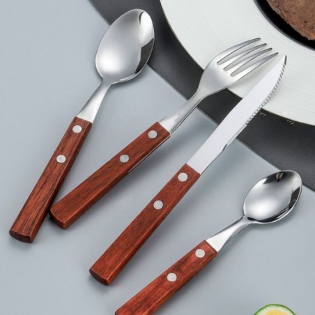 Conjunto Faca De Mesa 12 Peças Cabo Em Madeira Wood Aço Inox