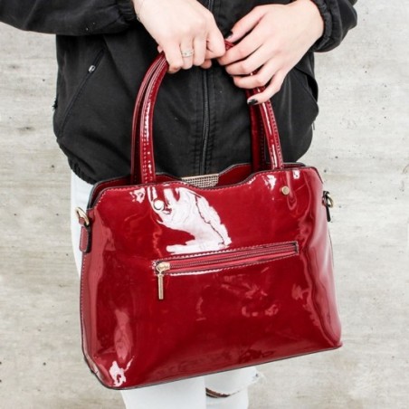 Bolsa De Ombro Em Verniz Social Feminina Detalhes Dourados