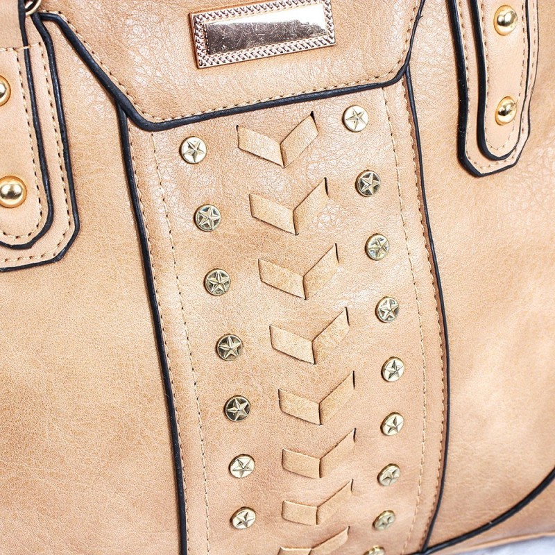 Bolsa Feminina Com 2 Repartições Detalhes Em Tachas Dourada - Compre Agora!