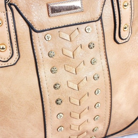Bolsa Feminina Com 2 Repartições Detalhes Em Tachas Dourada - Compre Agora!