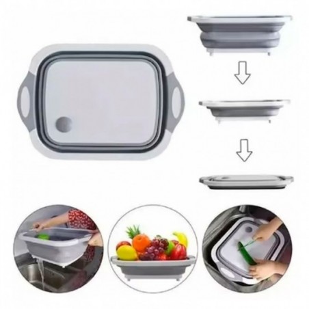 Cesto Escorredor E Tábua Corte De Alimentos Em Silicone Retrátil - Feira da Madrugada SP