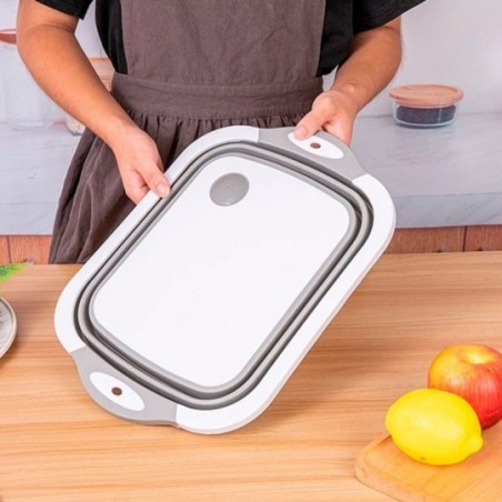 Cesto Escorredor E Tábua Corte De Alimentos Em Silicone Retrátil - Feira da Madrugada SP