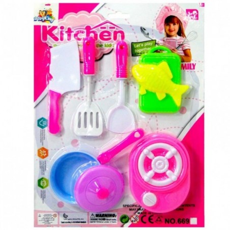Kit Minha Cozinha C/ Panelinhas Fogão E Acessórios 8 Peças Brinquedo