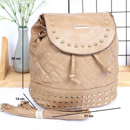 Bolsa Mochila Saco 2 Em 1 Feminina Com Matelassê Tachas Douradas