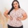 Blusa Plus Size Manga Curta Feminina Estampada Com Perolas