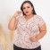 Blusa Plus Size Manga Curta Feminina Estampada Com Perolas