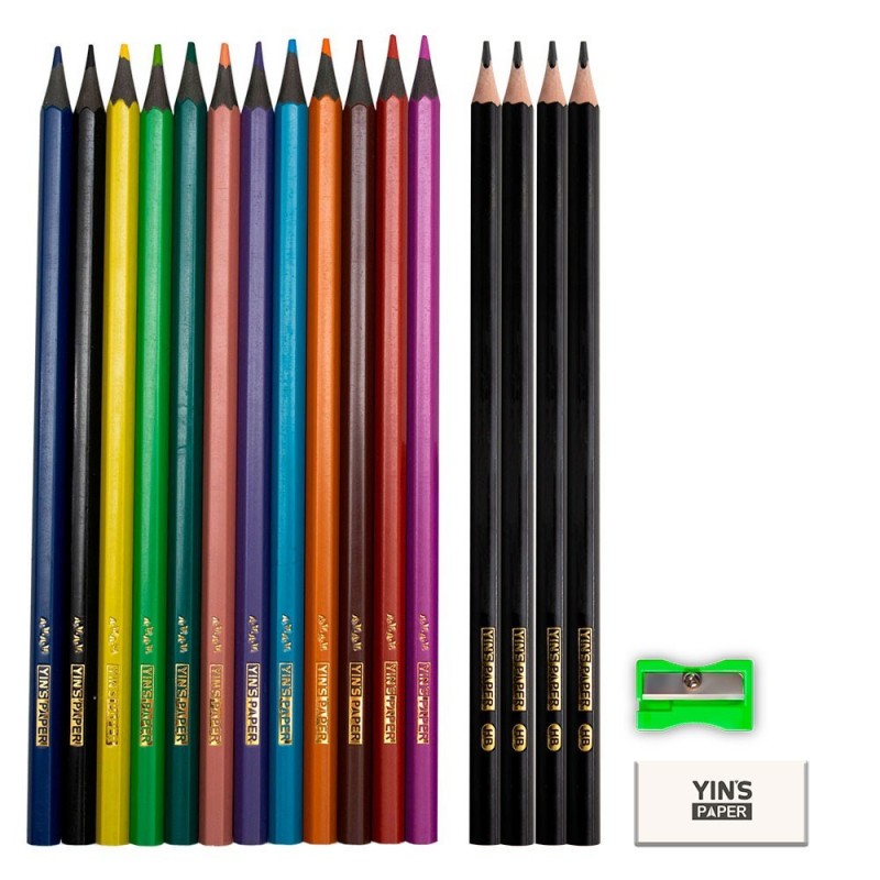 Kit Lápis De Cor 12 Cores + Borracha + Apontador + 4 Lapís Grafite HB