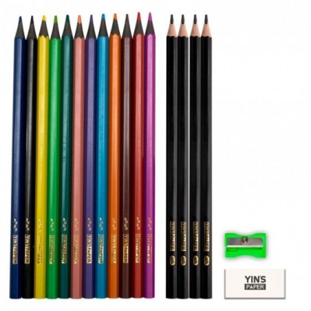 Kit Lápis De Cor 12 Cores + Borracha + Apontador + 4 Lapís Grafite HB