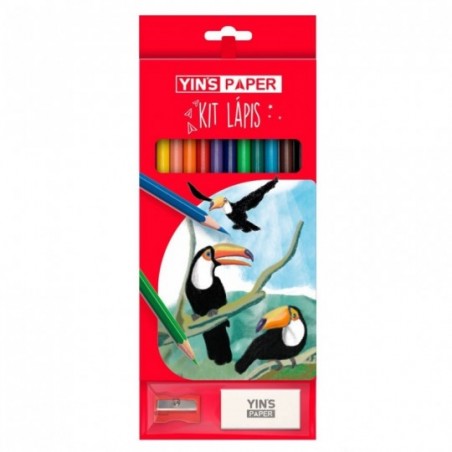 Kit Lápis De Cor 12 Cores + Borracha + Apontador + 4 Lapís Grafite HB