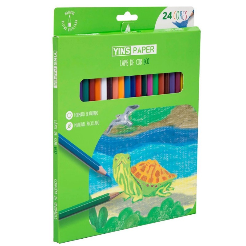 Lápis De Cor 24 Cores Eco Yin's Paper Sextavodo Escolar