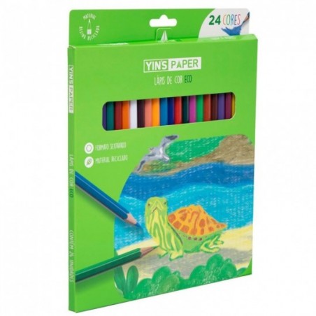 Lápis De Cor 24 Cores Eco Yin's Paper Sextavodo Escolar