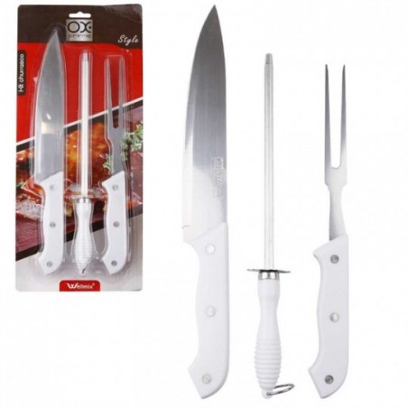 Conjunto Churrasco Inox De Faca Garfo E Chaira Wellmix - Compre Aqui!