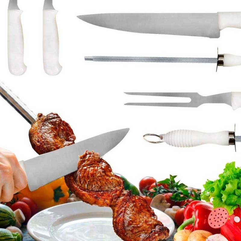 Conjunto Churrasco Inox De Faca Garfo E Chaira Wellmix - Compre Aqui!