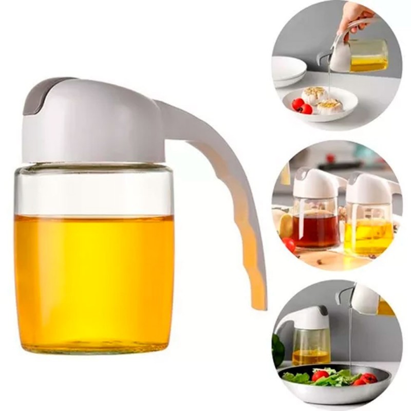 Jarra Azeiteiro Para Óleo E Vinagre De Vidro Com Tampa E Alça 300 Ml - Feira da Madrugada SP