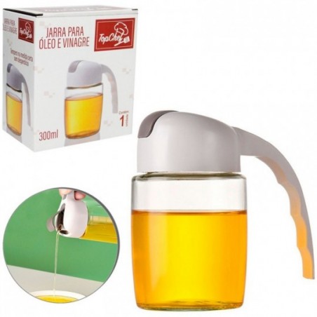 Jarra Azeiteiro Para Óleo E Vinagre De Vidro Com Tampa E Alça 300 Ml - Feira da Madrugada SP