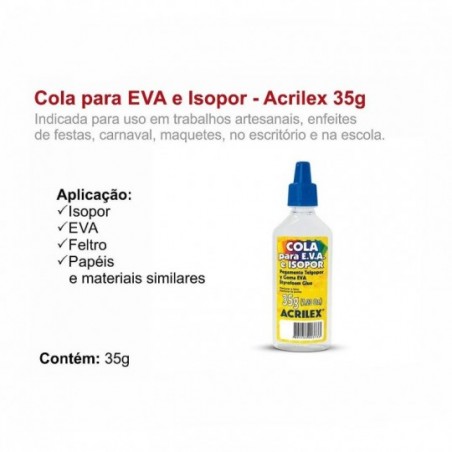 Cola Adesiva Para EVA E Isopor Transparente Acrilex 35g - Feira da Madrugada SP