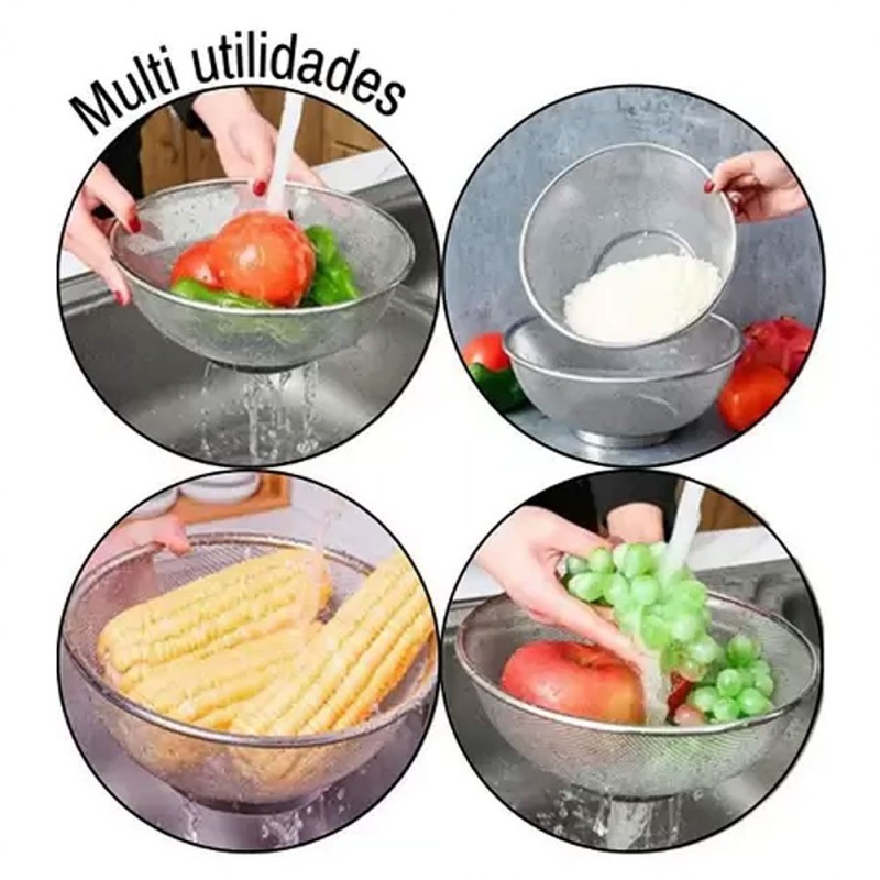 Escorredor Multiuso De Alimentos Em Aço Inox 25 Cm