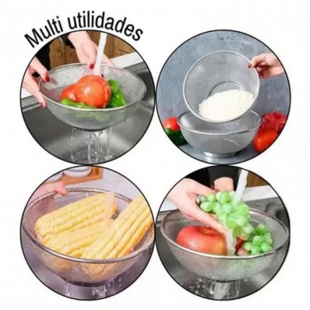 Escorredor Multiuso De Alimentos Em Aço Inox 25 Cm