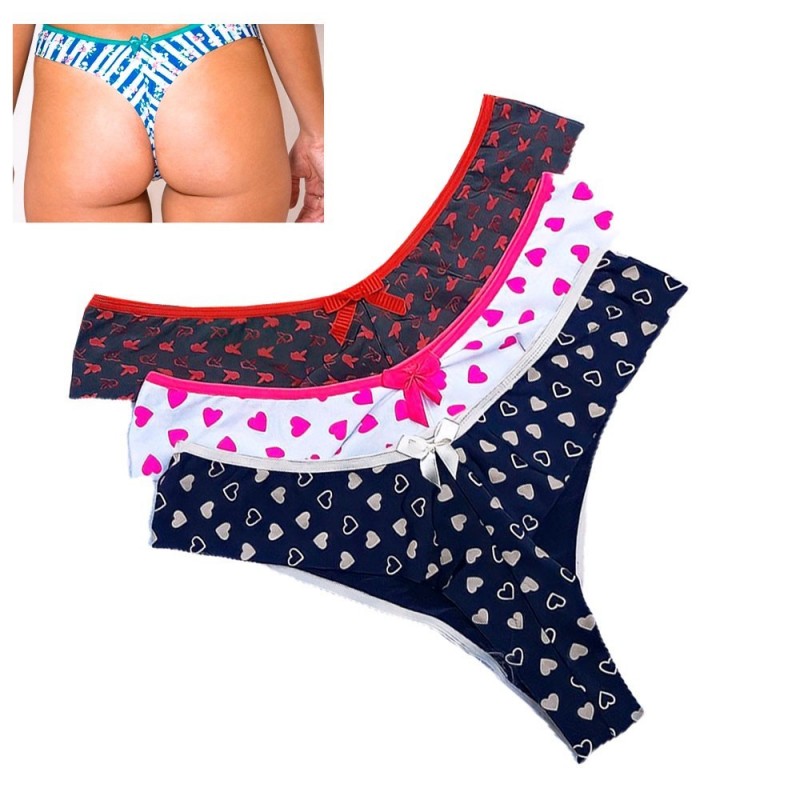 Kit 3 Calcinhas Fio Duplo Estampada E Lisa Fio Dental Feminina - Feira da Madrugada SP