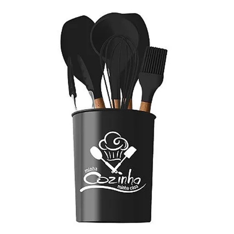 Conjunto Utensílios De Silicone Cozinha Com 7 Peças Preto - Feira da Madrugada SP