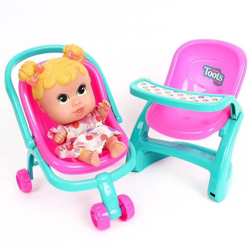 Kit Boneca + Carrinho De Passeio + Cadeirinha De Bebe Brinquedo - Feira da Madrugada SP