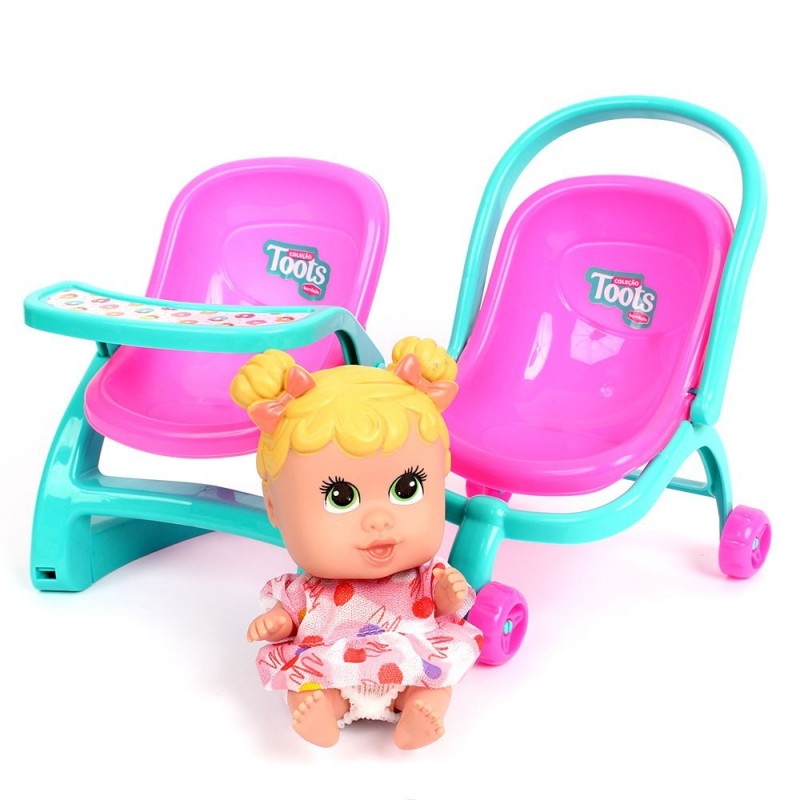 Kit Boneca + Carrinho De Passeio + Cadeirinha De Bebe Brinquedo - Feira da Madrugada SP