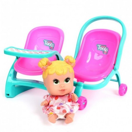 Kit Boneca + Carrinho De Passeio + Cadeirinha De Bebe Brinquedo - Feira da Madrugada SP