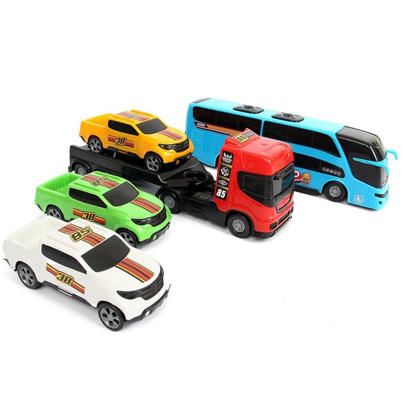 Kit Carrinhos Caminhão Onibus De Brinquedo 5 Peças Meninos Infantil - Feira da Madrugada SP