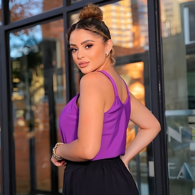 Blusa Regata Com Decote Trançado Feminina Lisa Crepe - Feira da Madrugada SP