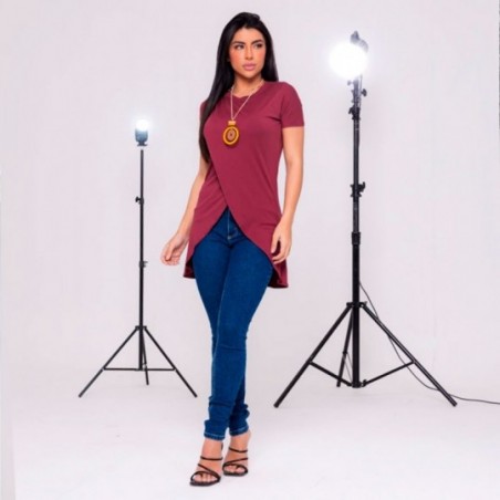Blusa Bata Feminina Transpassada Alongada Manga Curta - Feira da Madrugada SP