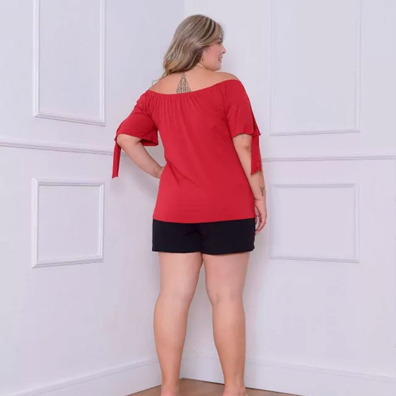 Blusa Plus Size Feminina Ciganinha Ombro A Ombro Com Amarração - Feira da Madrugada SP