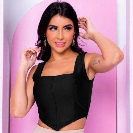 Cropped Blusa Cirre Feminina Em V Manga Regata Com Bojo  - Feira da Madrugada SP