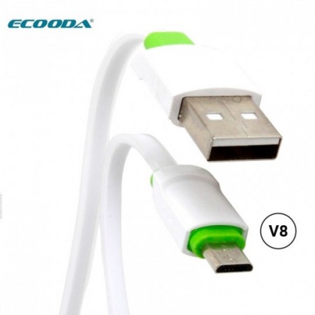 Cabo Micro USB V8 Branco 3A Turbo Ecooda Emborrachado - Feira da Madrugada SP
