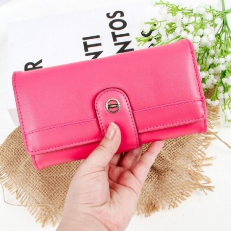 Carteira Feminina Grande Elegante Com Botão Decorativo - Compre Agora!
