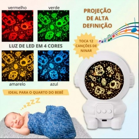 Luminária Astronauta Com Desenhos Espaciais Luz De LED Musica - Feira da Madrugada SP