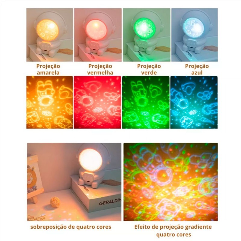 Luminária Astronauta Com Desenhos Espaciais Luz De LED Musica - Feira da Madrugada SP