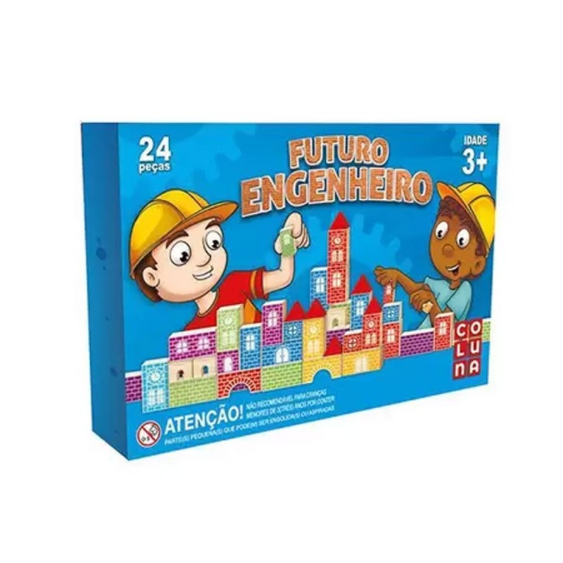 Blocos de Montar 24 Peças Futuro Engenheiro Madeira Brinquedo - Feira da Madrugada SP