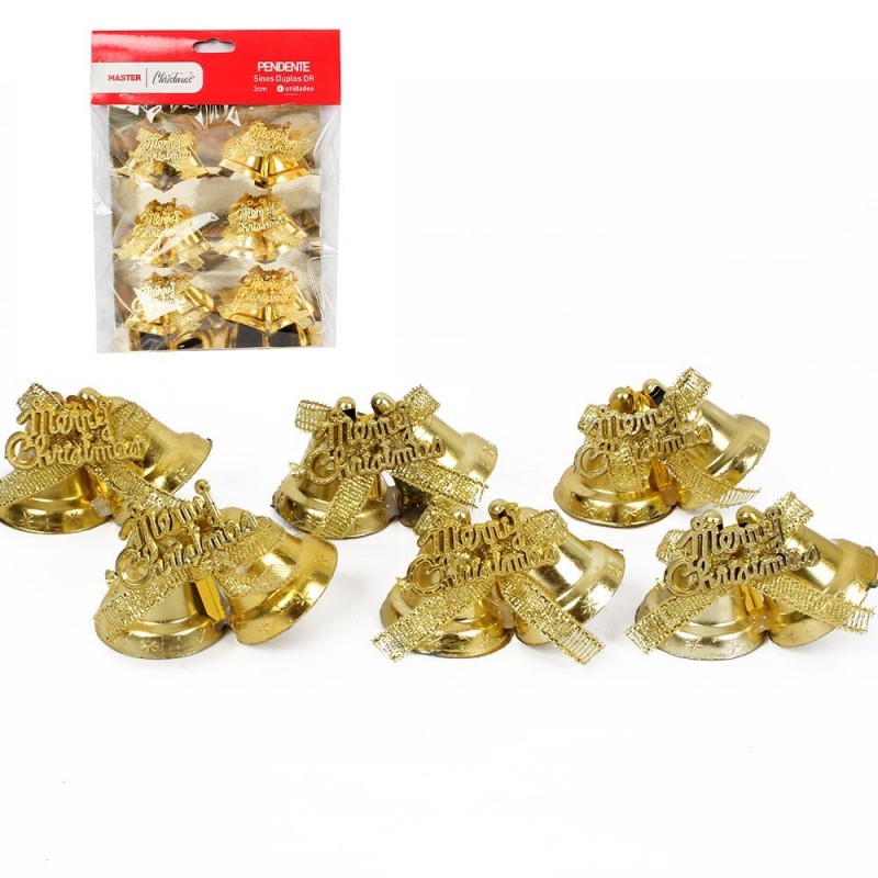 Pendente Sino Duplo Dourado 6 Peças 3cm Enfeite Natal - Compre Agora!