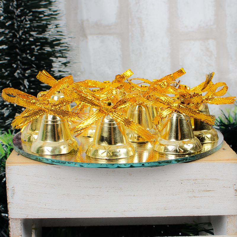 Pendente Sino Laço Dourado 12 Peças 2,6cm Enfeite De Árvore