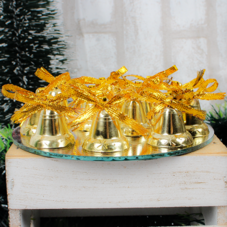Pendente Sino Laço Dourado 12 Peças 2,6cm Enfeite De Árvore