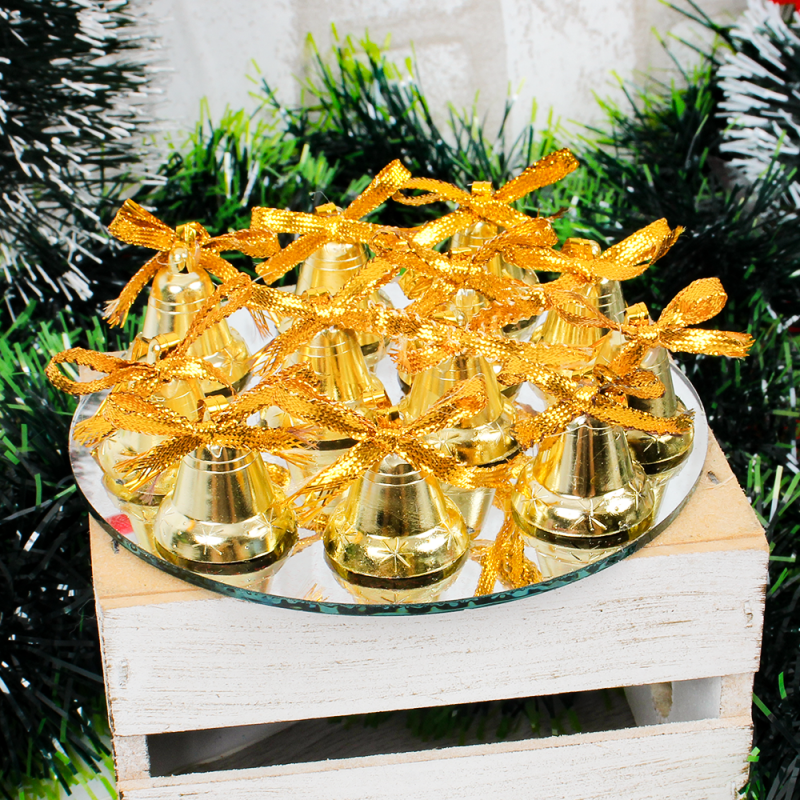 Pendente Sino Laço Dourado 12 Peças 2,6cm Enfeite De Árvore