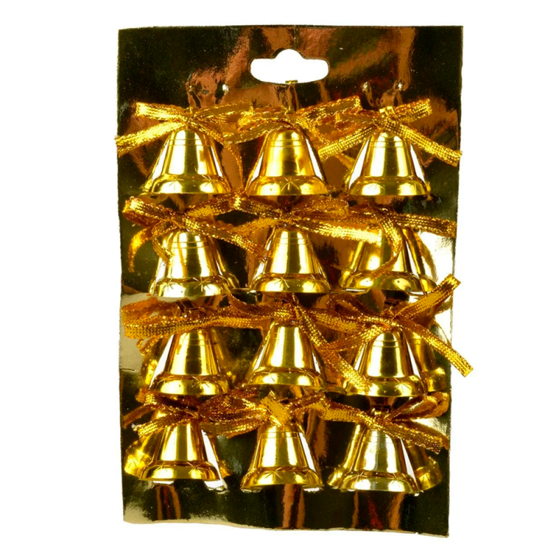 Pendente Sino Laço Dourado 12 Peças 2,6cm Enfeite De Árvore