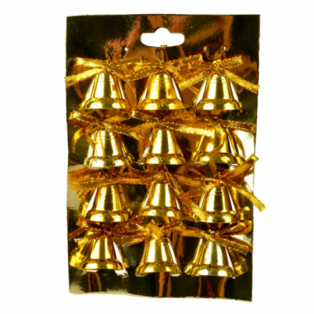 Pendente Sino Laço Dourado 12 Peças 2,6cm Enfeite De Árvore